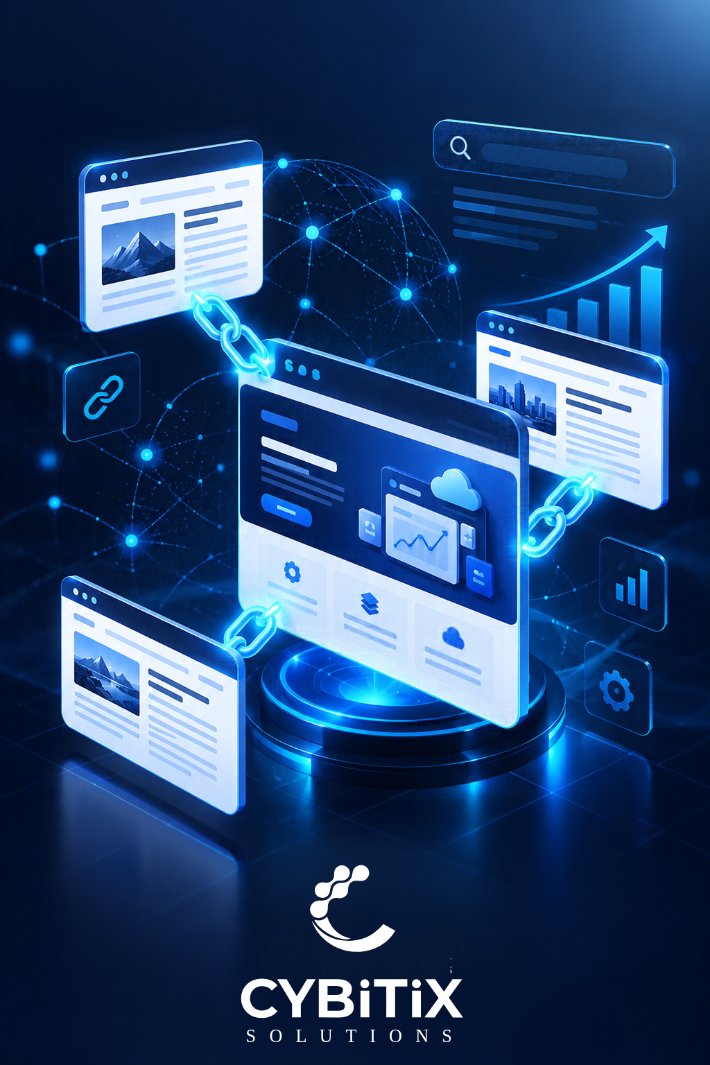 Illustration of SaaS link building with connected websites and backlink networks